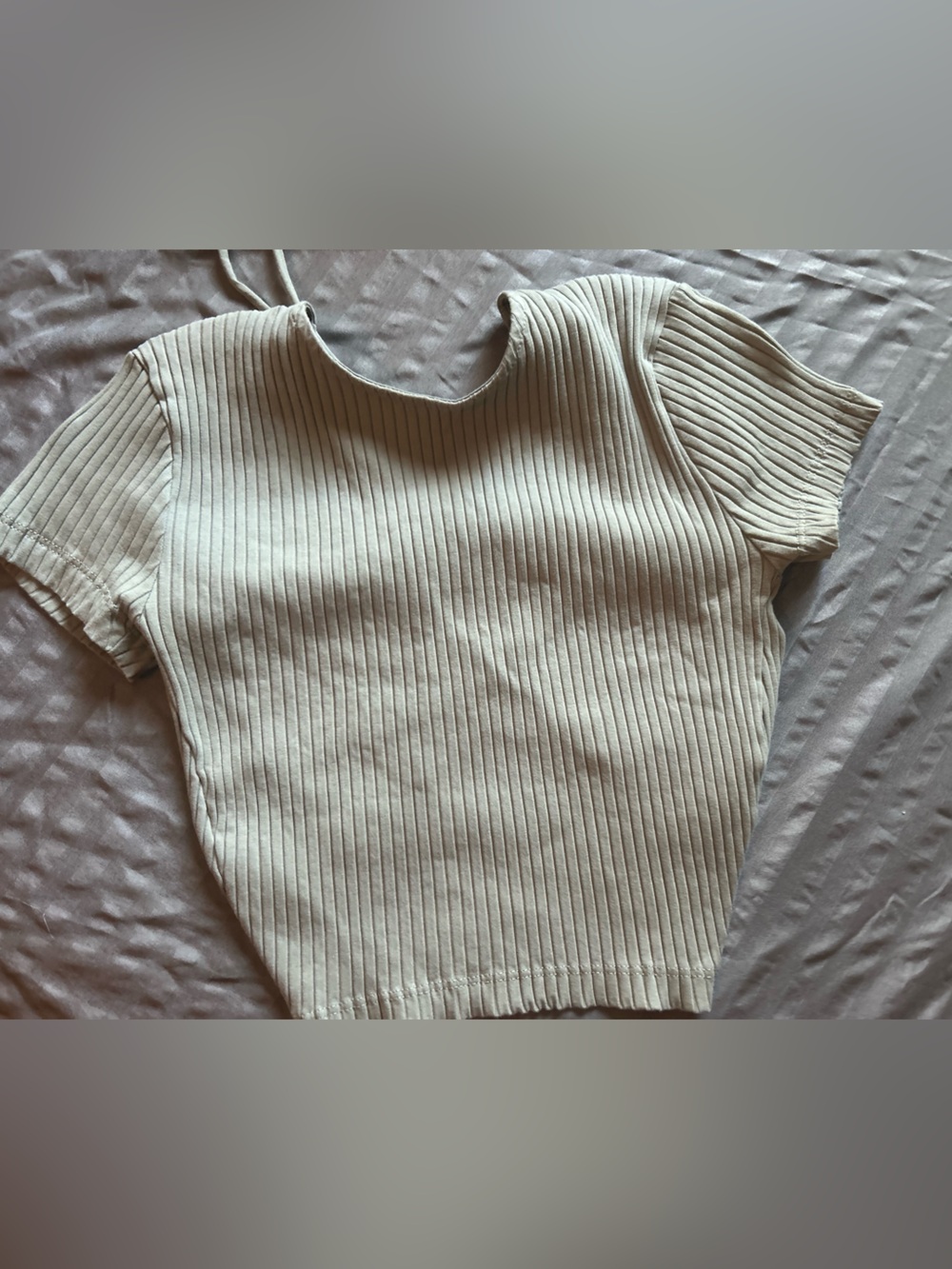 Ribbed Short Sleeve Knit Top - Cream